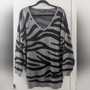 George Black and Gray Animal Print V-Neck Sweater